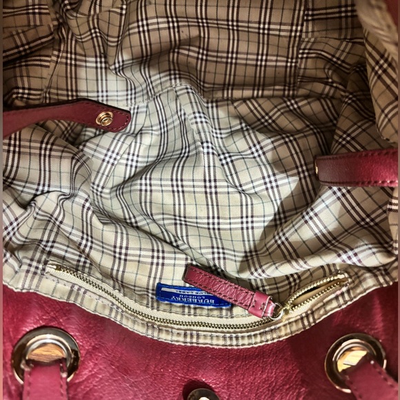 Burberry Blue Label Burgandy Soft Leather Tote Shoulder Bag - Picture 5 of 12